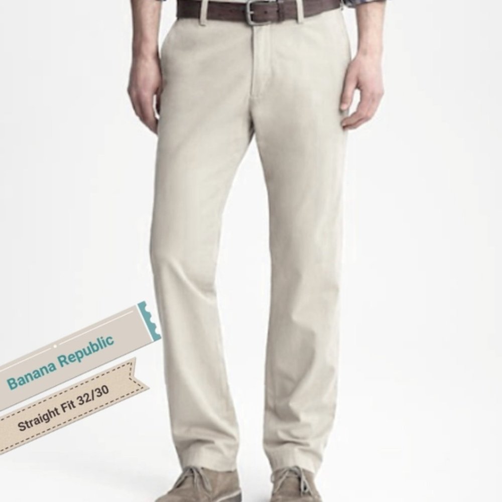 MENS BANANA REPUBLIC STRAIGHT FIT COTTON PANTS- OFF WHITE- 32/30 - Picture 5 of 13